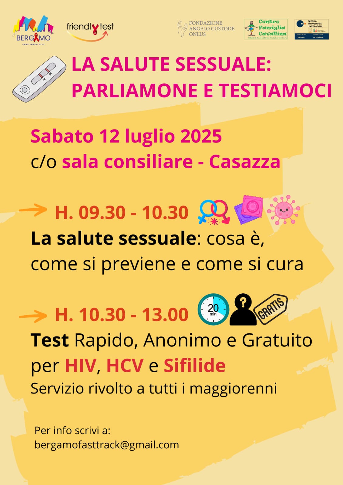 Il Progetto SAI (Sistema Accoglienza e Integrazione) della Val Cavallina, in collaborazione con il Consorzio Servizi Val Cavallina, organizza questo incontro informativo sul tema della salute sessuale.